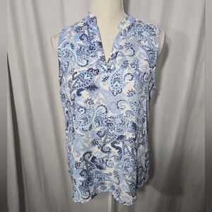 Cure. Paisley Sleeveless Blouse Blue White Sz Medium